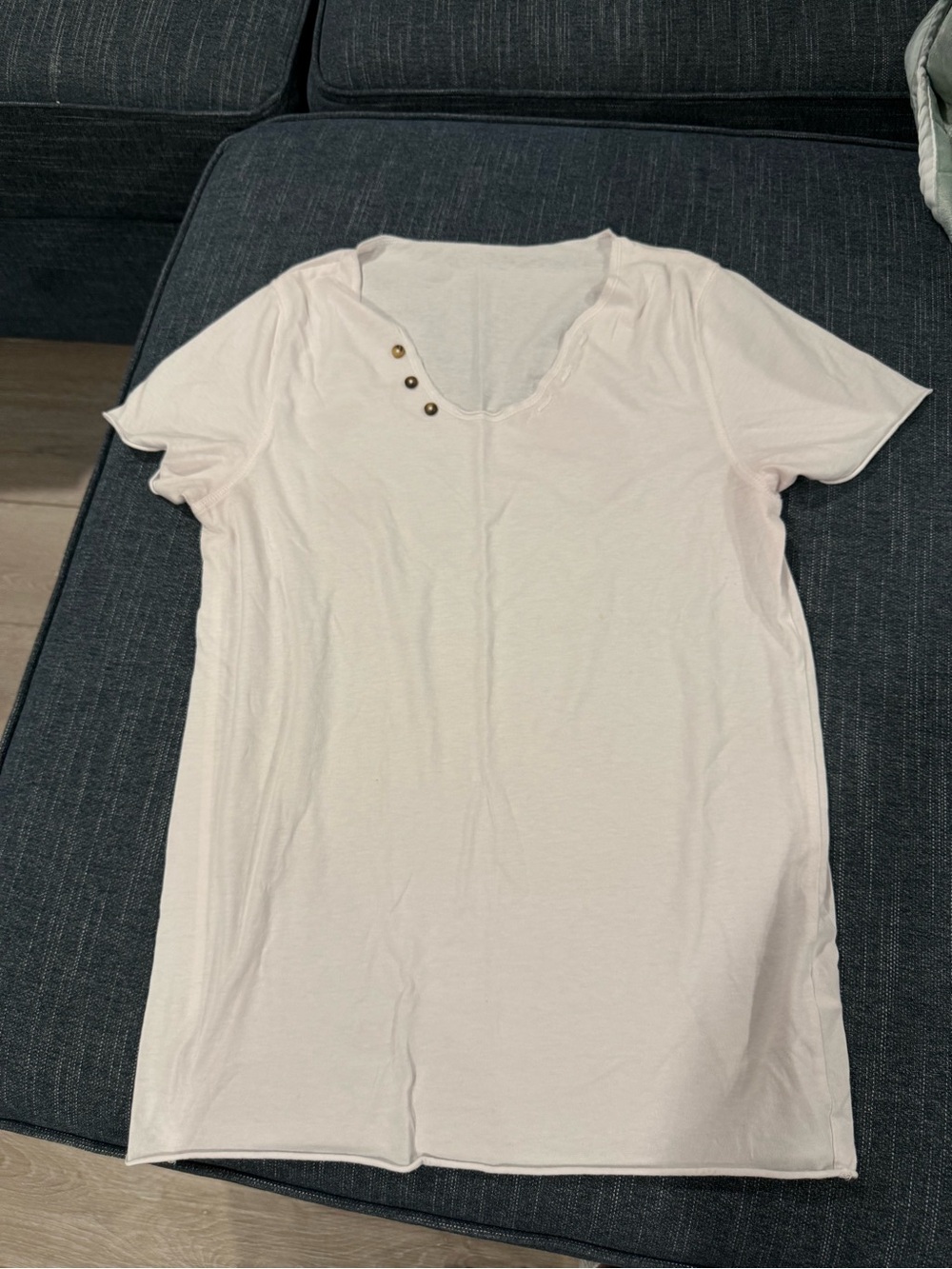 Women's white Short Sleeve V-Neck Top with Button Detail